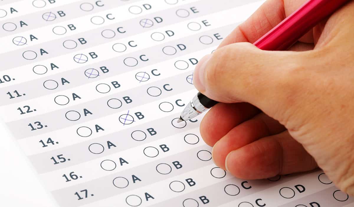 Image of a multiple choice test